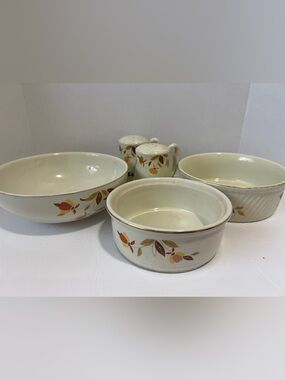 Vintage Hall China Autumn Leaf Misc Lot Bowl Ribbed Dish Salt & Pepper (read)